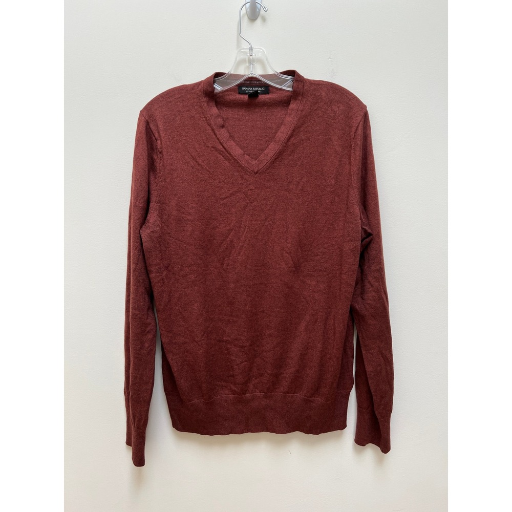Banana Republic Sweater Mens L Brown Luxury Blend Silk Cashmere V-Neck Knit Soft